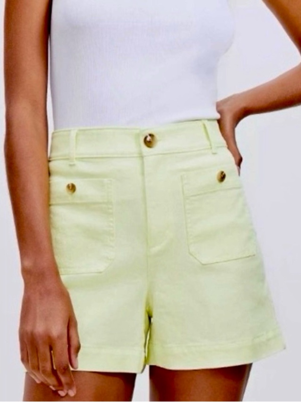 LOFT Light Yellow High-Rise Patch Pocket Shorts